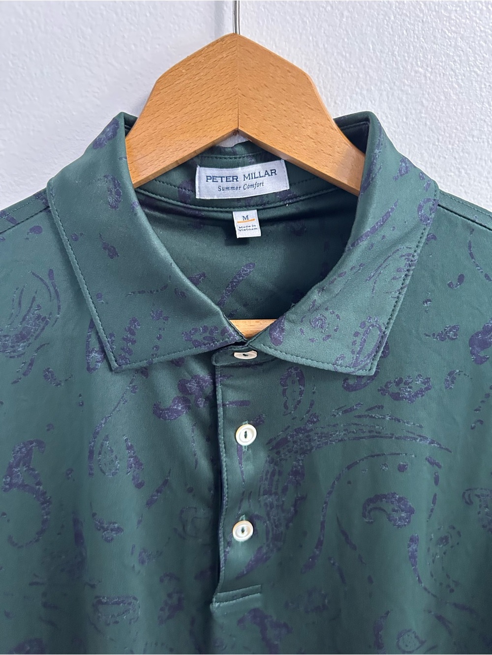 Peter Millar Dark Green paisly print Polo Shirt (Medium) - Picture 2 of 6